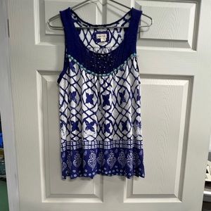 Anthropologie Meadow Rue White and Blue Sleeveless Top - Size Medium - VGUC